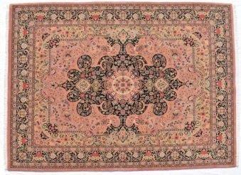 Certified organic Persian Style Hand-knotted Wool Rug 253x316cm "Ardebil" Rose Colour
