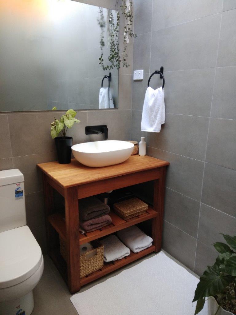 Bathroom Natural Timber Shelved Cabinet